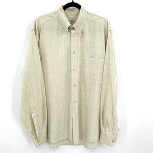 ERMENEGILDO ZEGNA Cream Tan Square Plaid Button Up 100% Cotton Dress Shirt Large